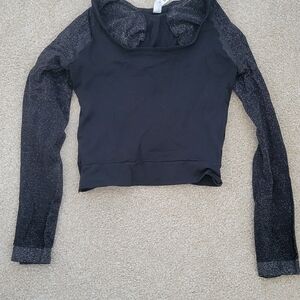 SPANX Black Glitter Long Sleeve Crop Top